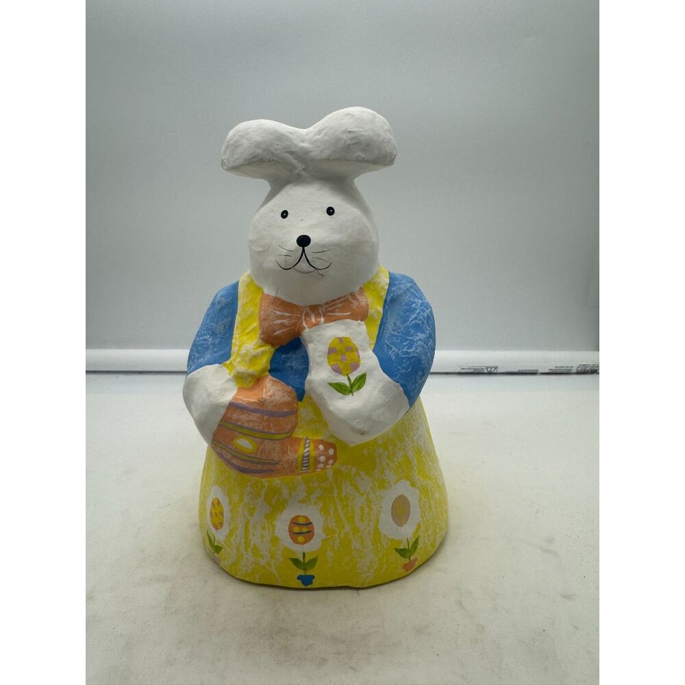 Paper Mache Bunny Rabbit Gardener Easter Decor 8 Inch